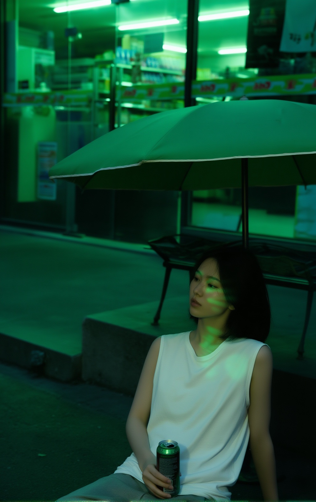 ek_LKGF,  ek_hena_kww,  low-key cinematic convenience store exterior scene at night on Tensor.Art