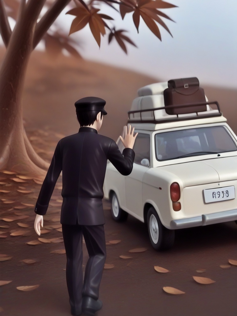 retro car roof rack loaded,  ground vehicle,  white car on Tensor.Art