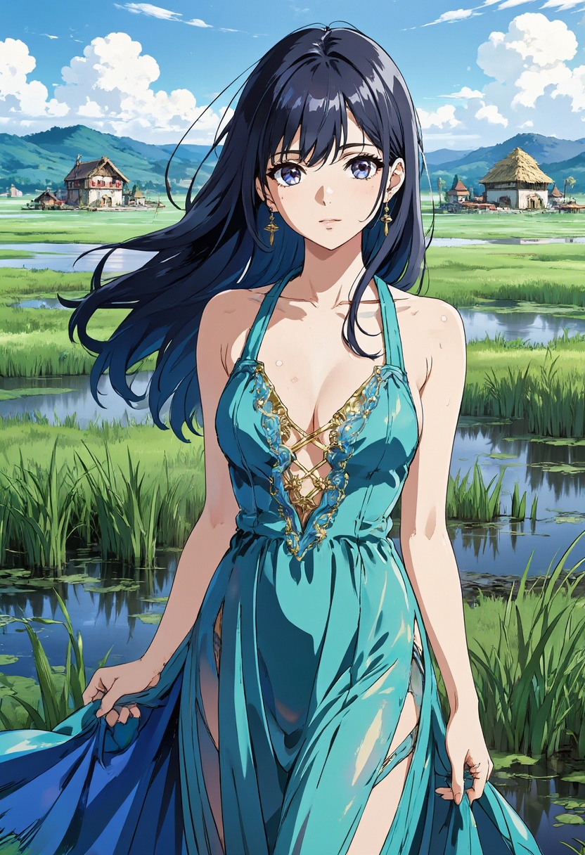 anime style,  2d,  An atmospheric anime of a beautiful woman wearing etheral dresss on Tensor.Art