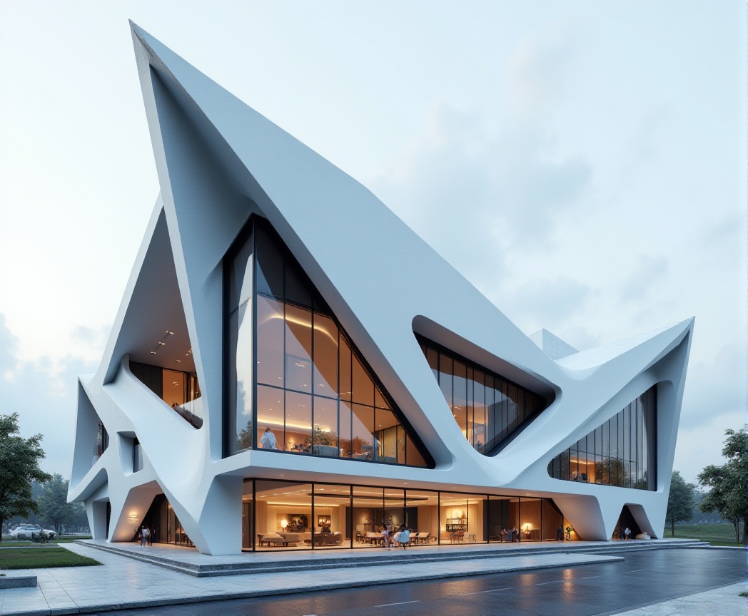 A close-up 3D design of a minimalist shop house featuring sharp angular geometry,  [10] stories complex structure,  on the...