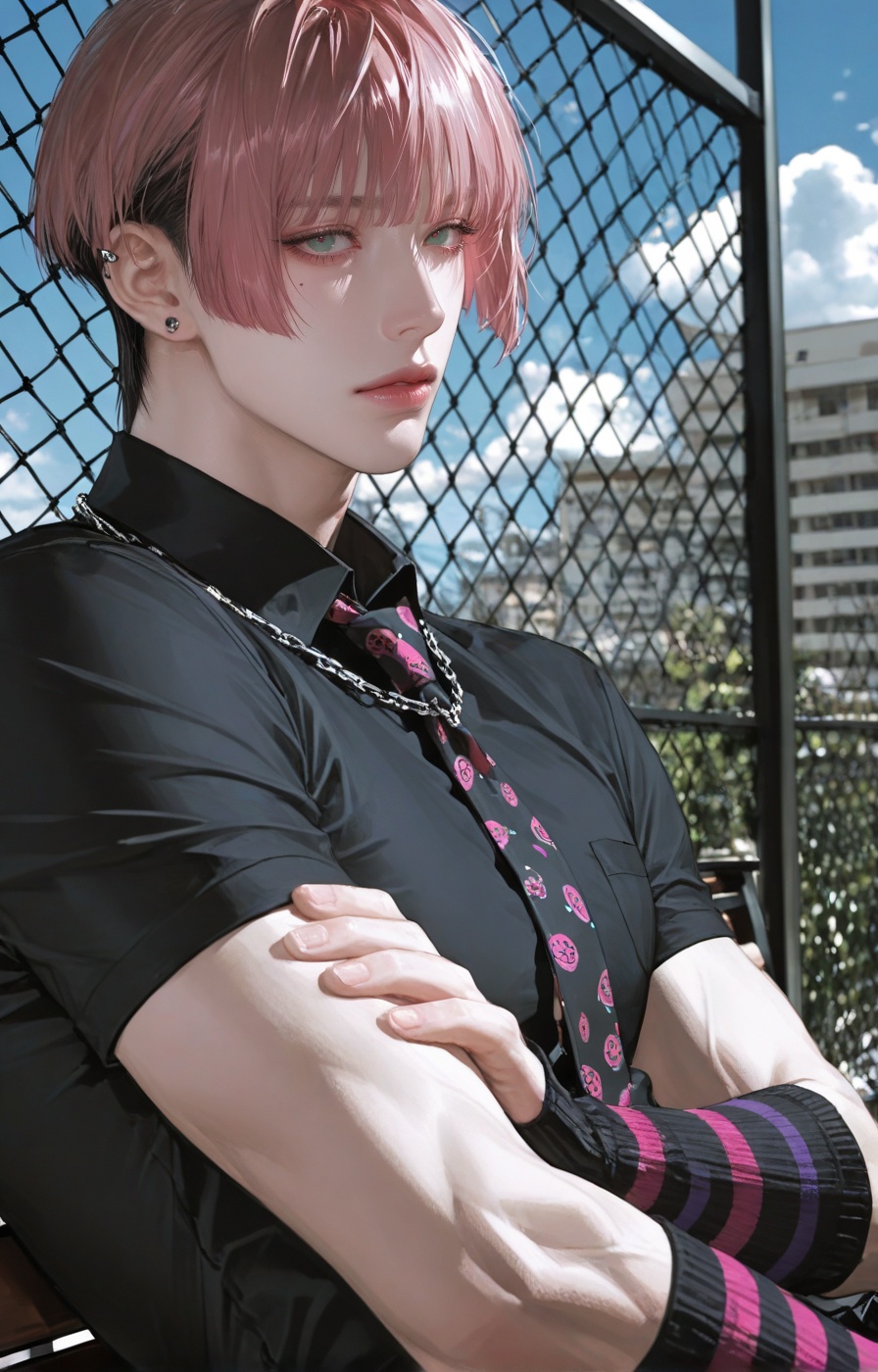 solo,  male,  upper body. ((pink hair)) on Tensor.Art