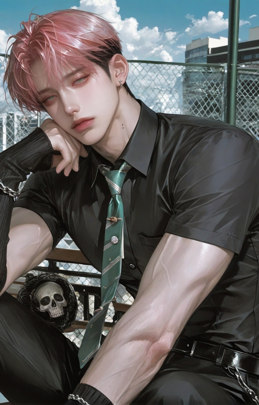 solo,  male,  upper body. ((pink hair)) on Tensor.Art