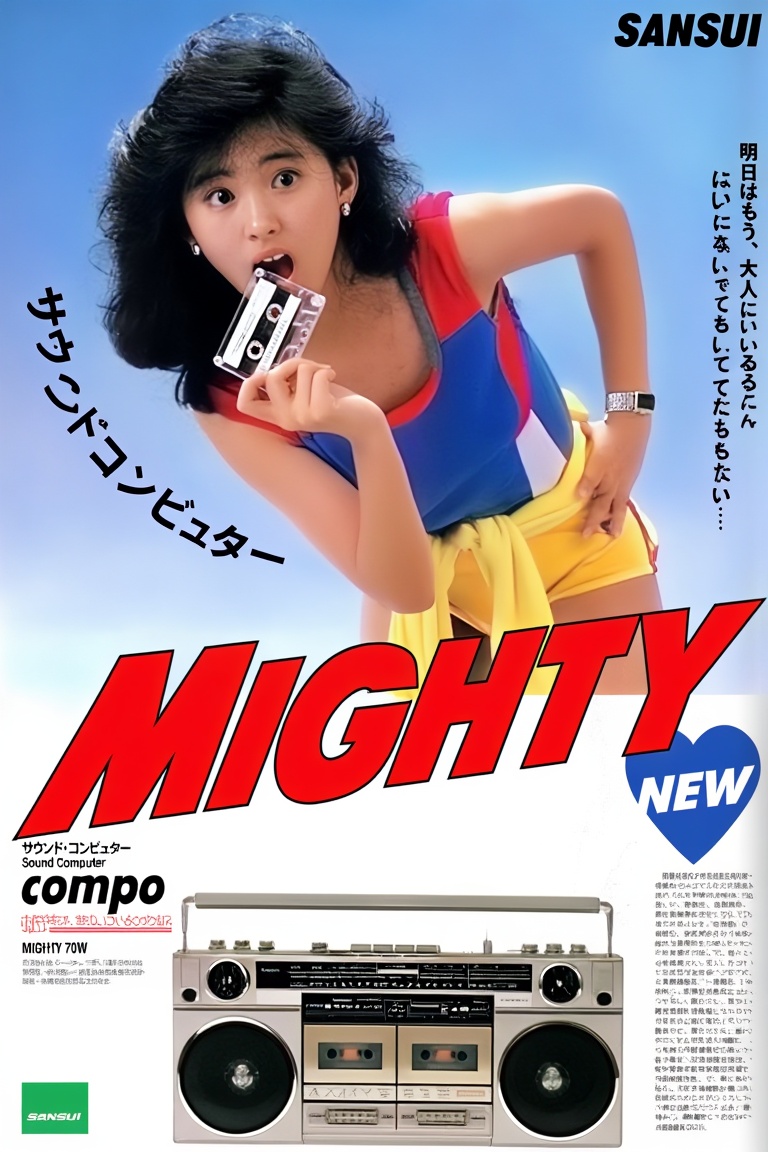 { "prompt": { "main_subject": "Beautiful young Japanese woman with voluminous 1980s hairstyle,  cute girl-next-door appear...