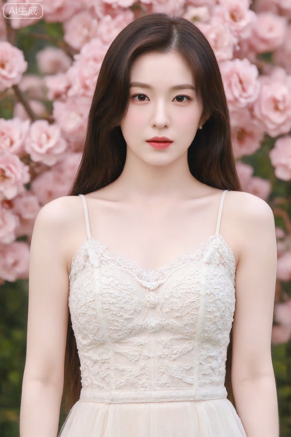 1girl,solo,brown hair,breasts,looking at viewer,underwear,bra,brown eyes,cherry blossoms,cleavage,parted lips,medium breasts,lips,collarbone,see-through,standing,flower,
