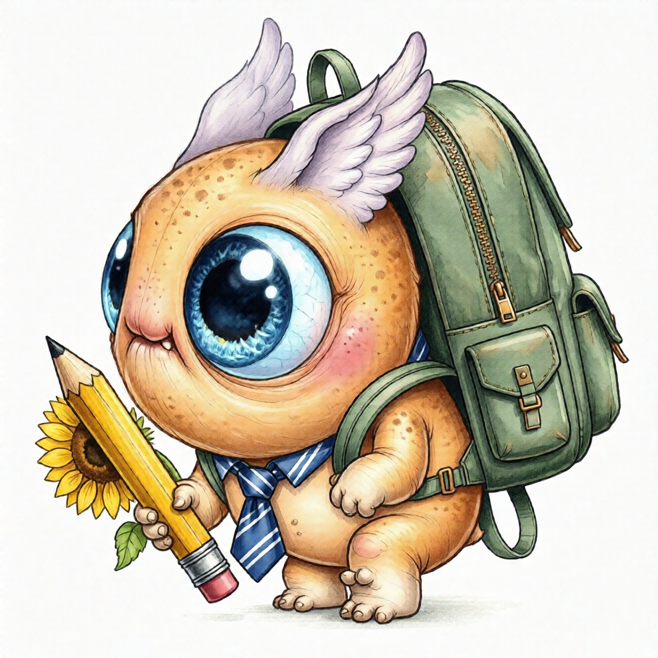 Chris_Ryniak_Scribble Style,  whimsical,  round-bodied creature rendered in soft watercolor textures on Tensor.Art