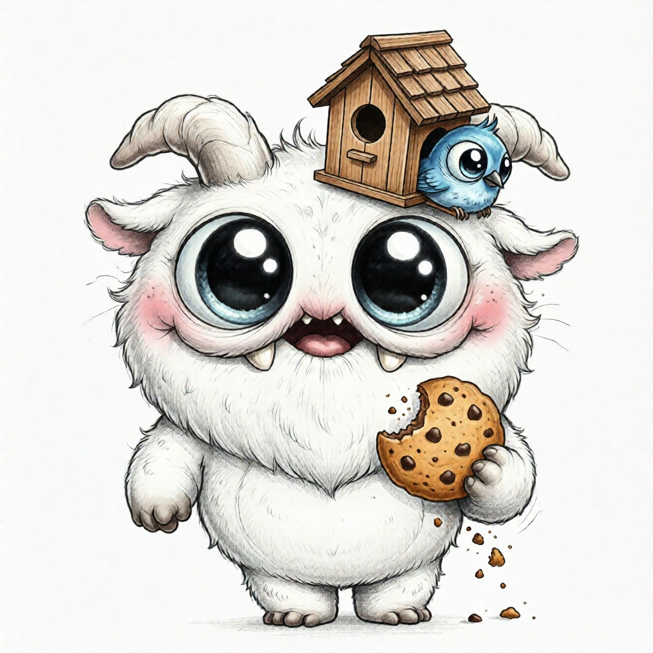 Chris_Ryniak_Scribble Style,  a plump,  white-furred creature with a round on Tensor.Art