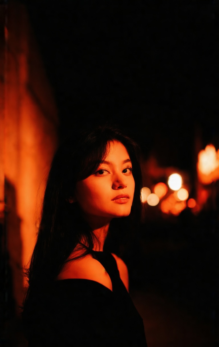 A masterpiece-level ultra-aesthetic close-up portrait of a young woman captured mid-motion as she slowly and deliberately...