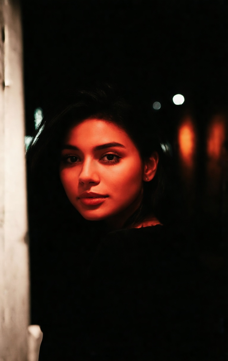 A masterpiece-level ultra-aesthetic close-up portrait of a young woman captured mid-motion as she slowly and deliberately...