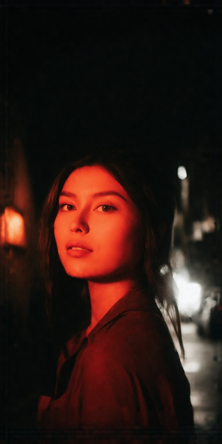 A masterpiece-level ultra-aesthetic close-up portrait of a young woman captured mid-motion as she slowly and deliberately...