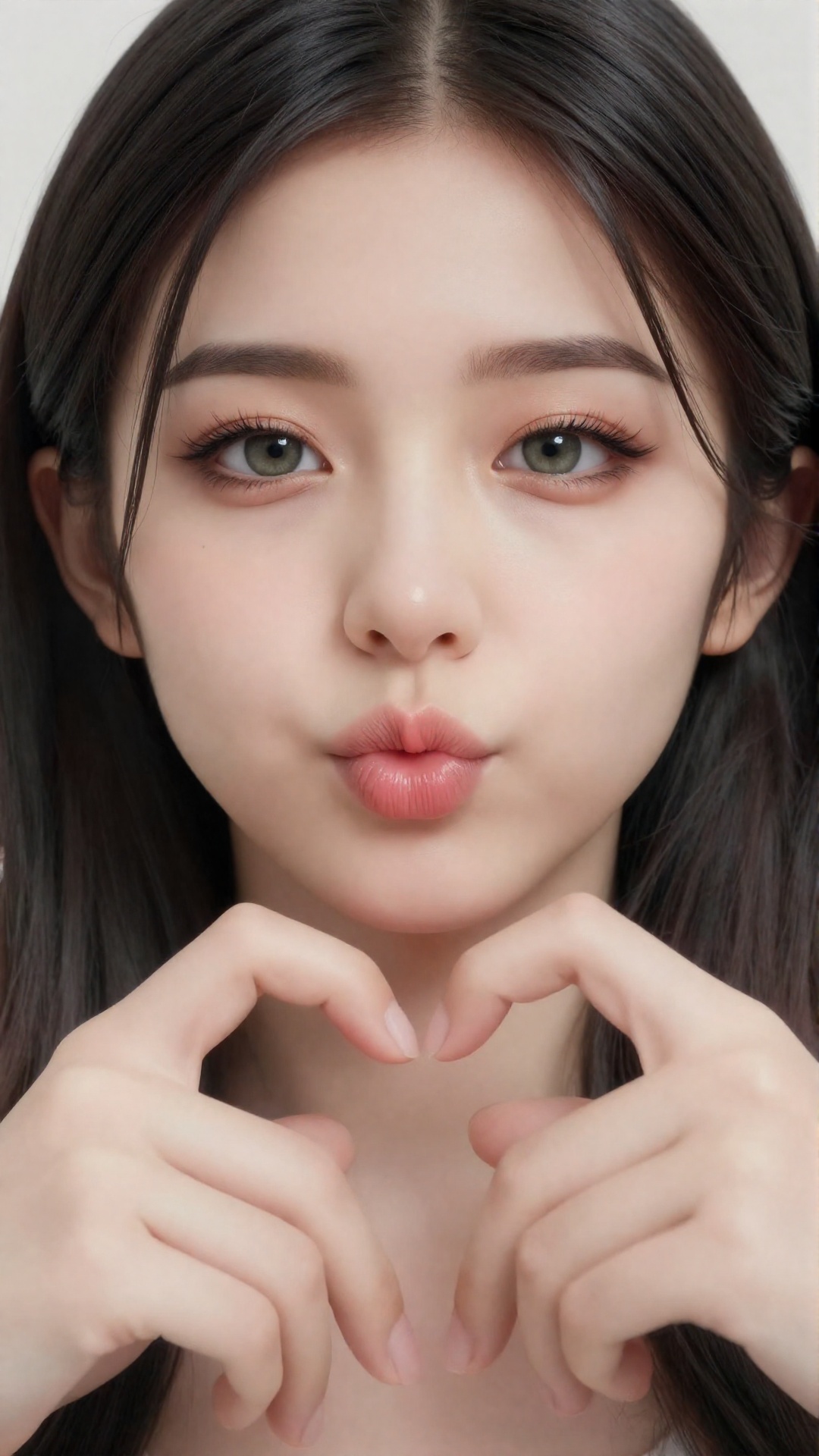 A vertical 7:9 extreme close-up portrait of a young Caucasian American woman of European descent,  photographed straight o...