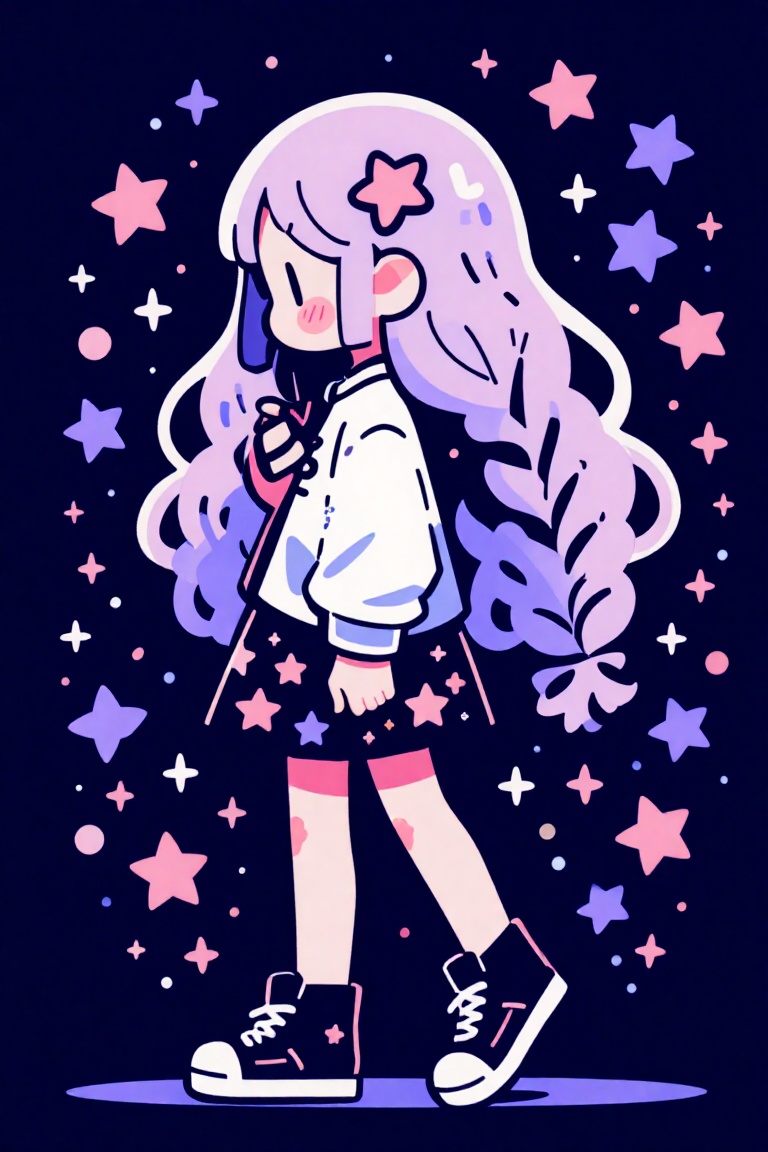 This is a digital illustration in a vibrant,  colorful,  and whimsical style The subject is a young girl with long on Tens...