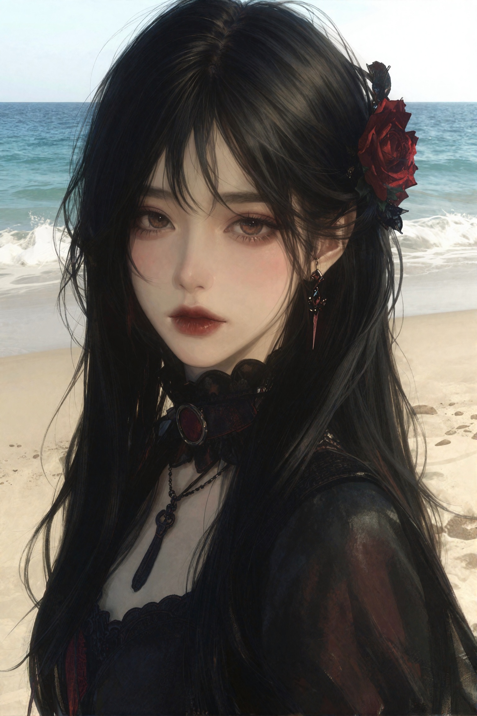 aesth_img,  digital art,  a Korean woman in a beach on Tensor.Art
