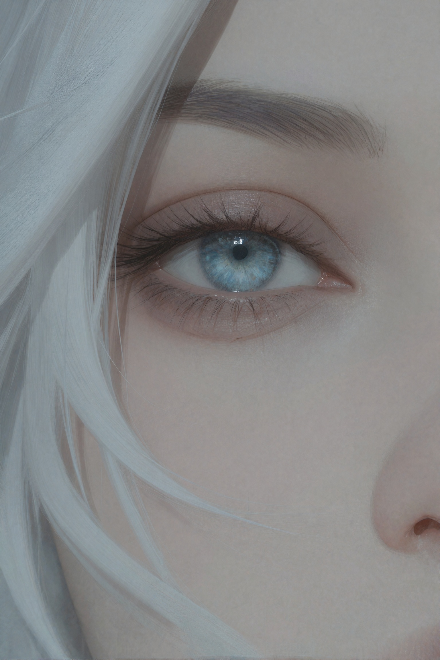 aesth_img,  digital art,  close up of the eye of a woman with white hair on Tensor.Art
