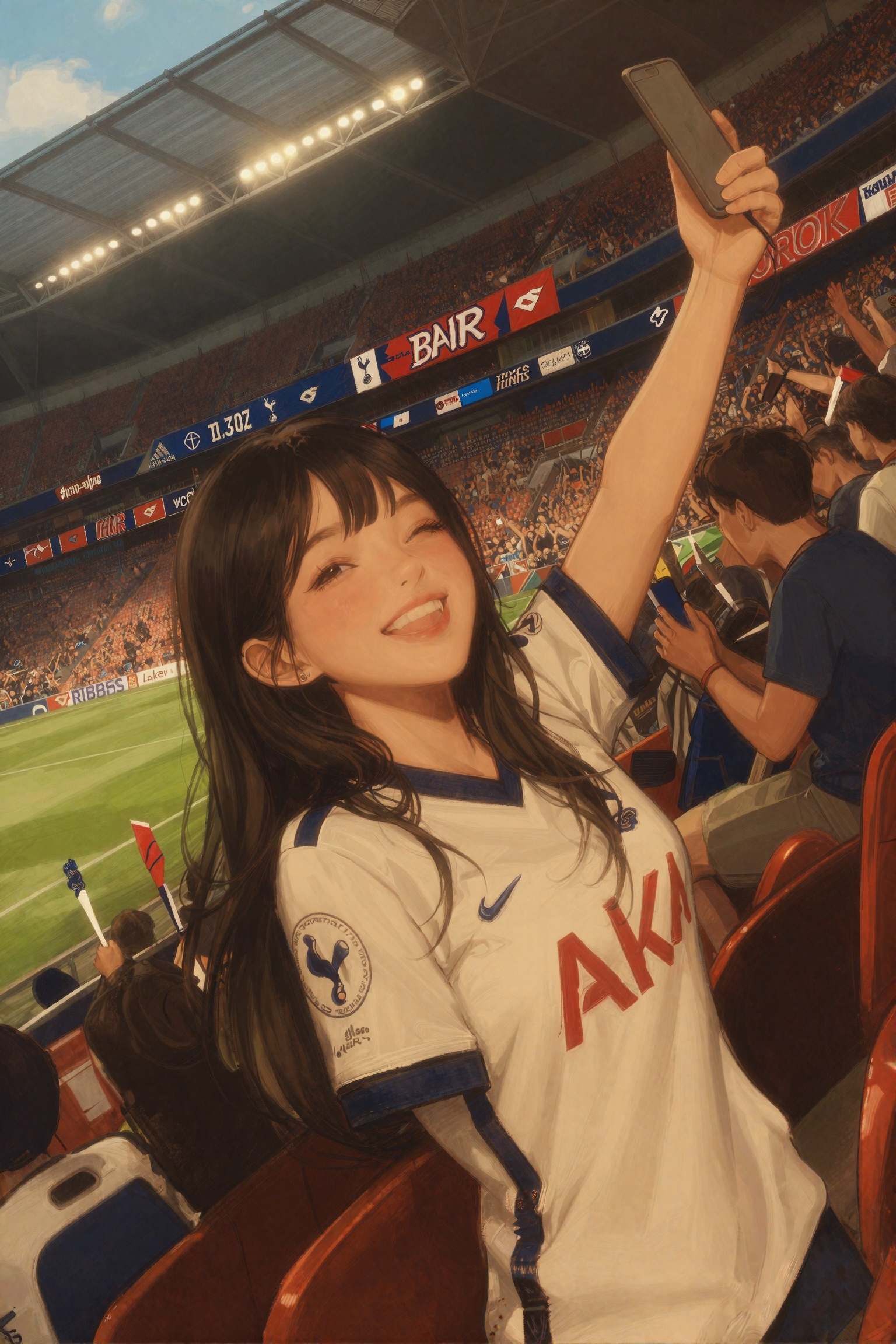 aesth_img,  digital art,  a Korean girl dressed in a Tottenham shirt on Tensor.Art