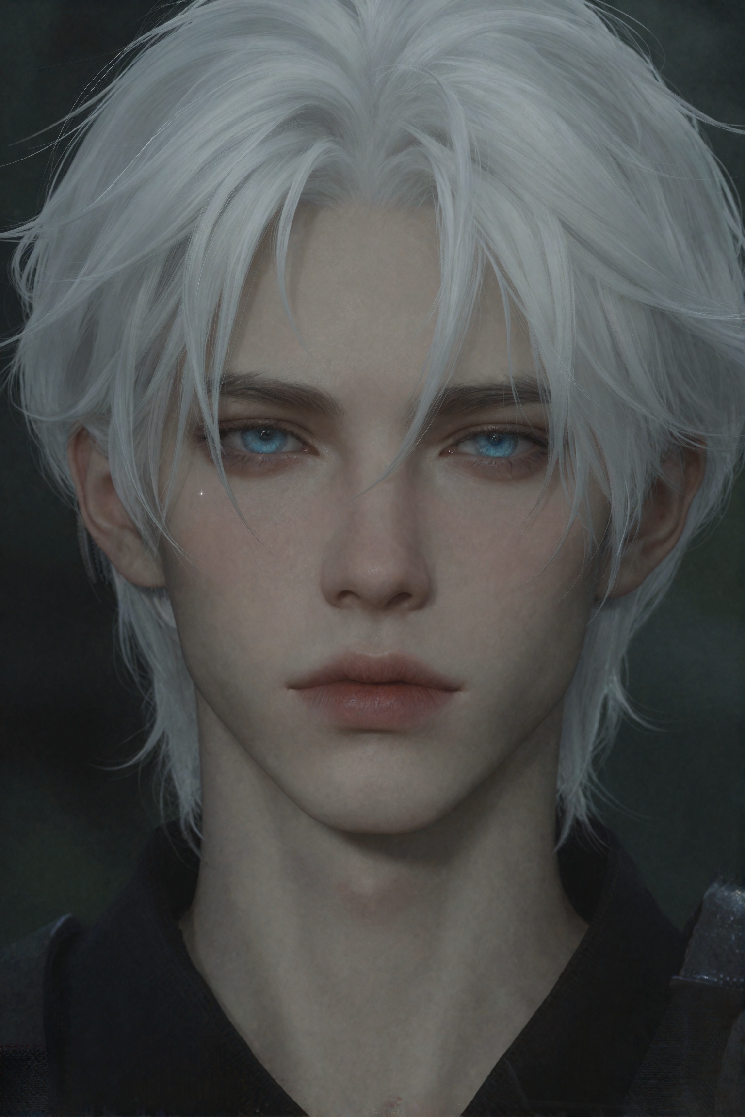 aesth_img,  a picture of an albino man with white hair with bangs,  icy blue eyes on Tensor.Art