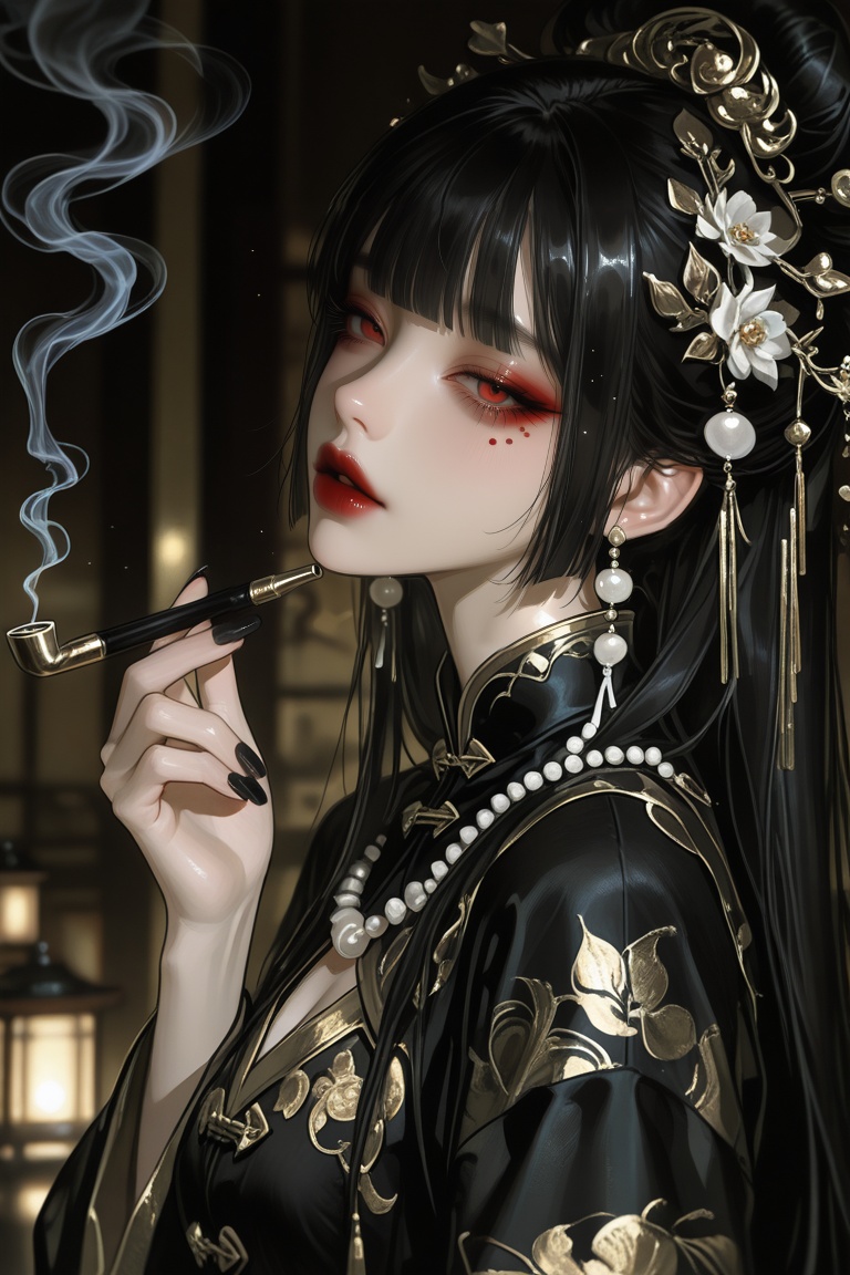 Lazypos,  1girl,  holding smoking pipe on Tensor.Art
