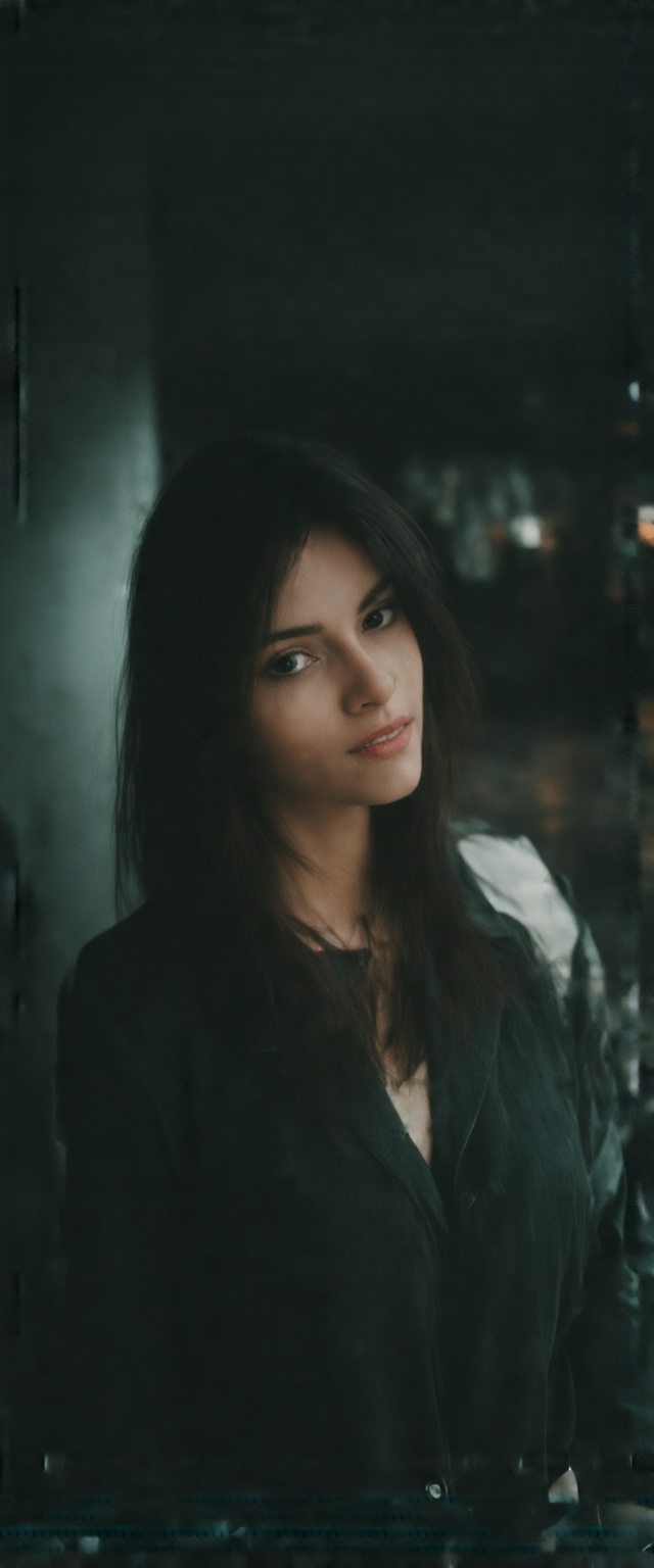 A masterpiece-level ultra-aesthetic close-up portrait of a young woman captured mid-motion as she slowly and deliberately...