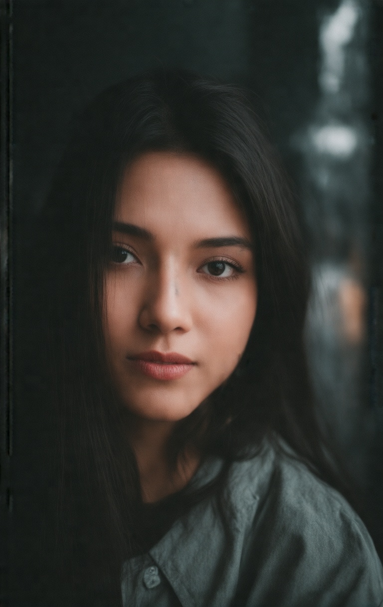 A masterpiece-level ultra-aesthetic close-up portrait of a young woman captured mid-motion as she slowly and deliberately...
