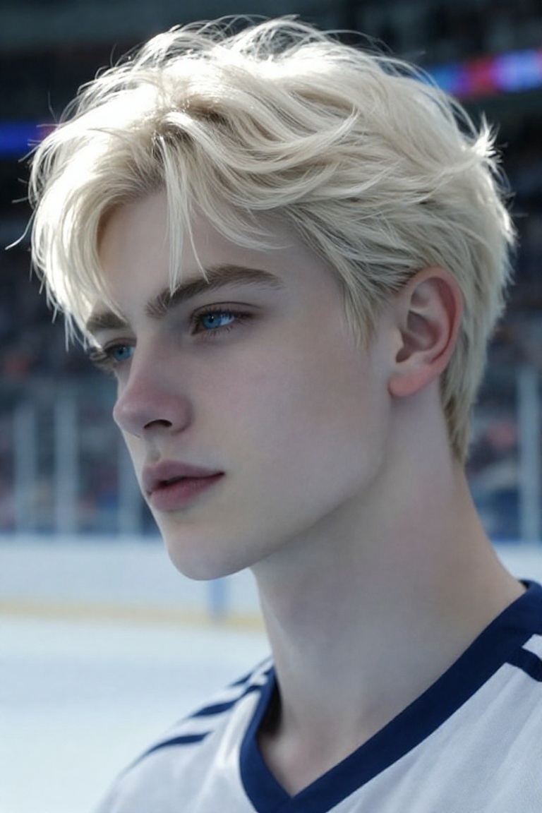 Beauty_Person,  a young man with voluminous,  tousled platinum blonde hair featuring textured layers on Tensor.Art