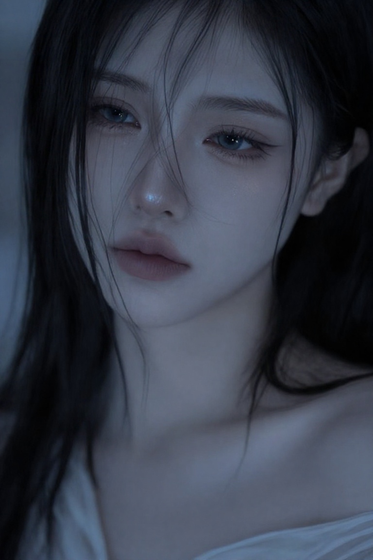 Beauty_Person,  a young Korean woman with long,  damp-look jet-black hair and thin on Tensor.Art