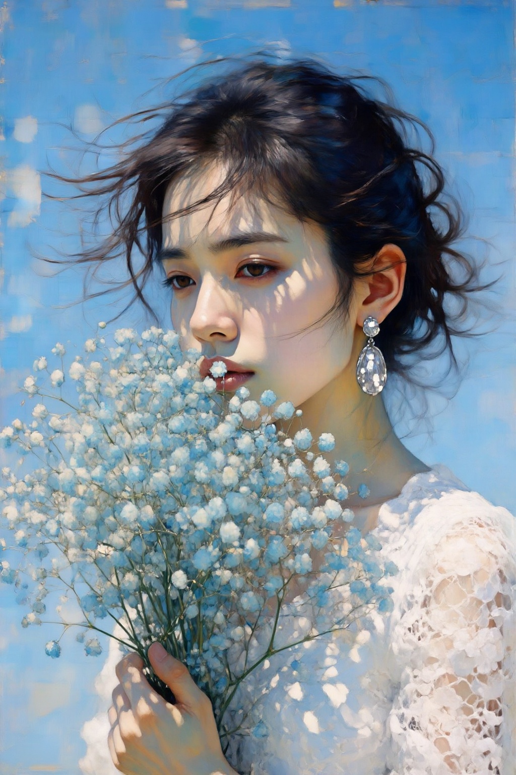kaoruyamada4z painting. Close-up shot features a young Asian woman,  shown in 3/4 view,  with a serene on Tensor.Art