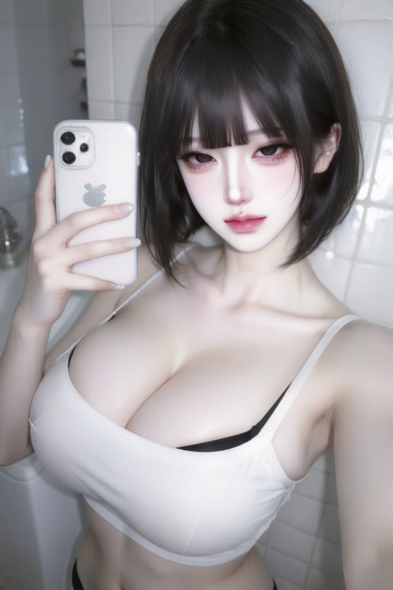 short black hair,  straight short hair,  blunt bangs on Tensor.Art
