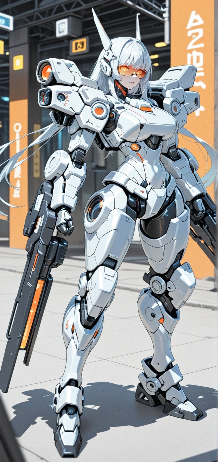 A futuristic humanoid-mech hybrid character with intricate mechanical details. The character has a sleek,  armored appeara...