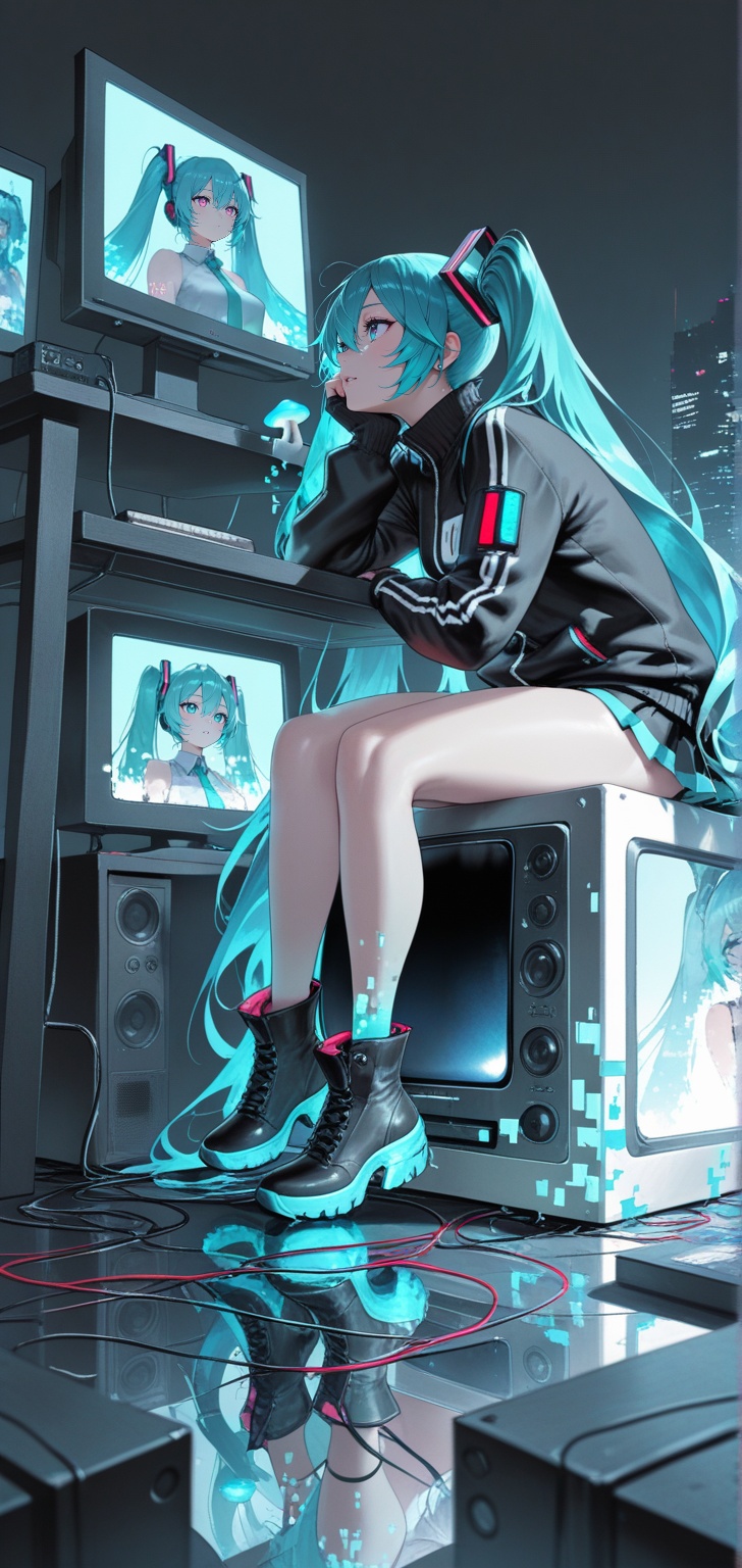 1girl,  hatsune miku,  sitting on Tensor.Art
