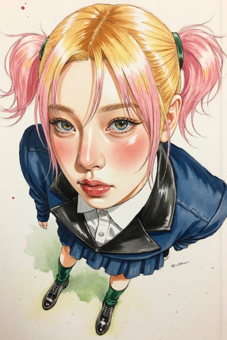 beautiful anime girl in school uniform,  extreme low angle fisheye view,  [insert character description here] on Tensor.Art