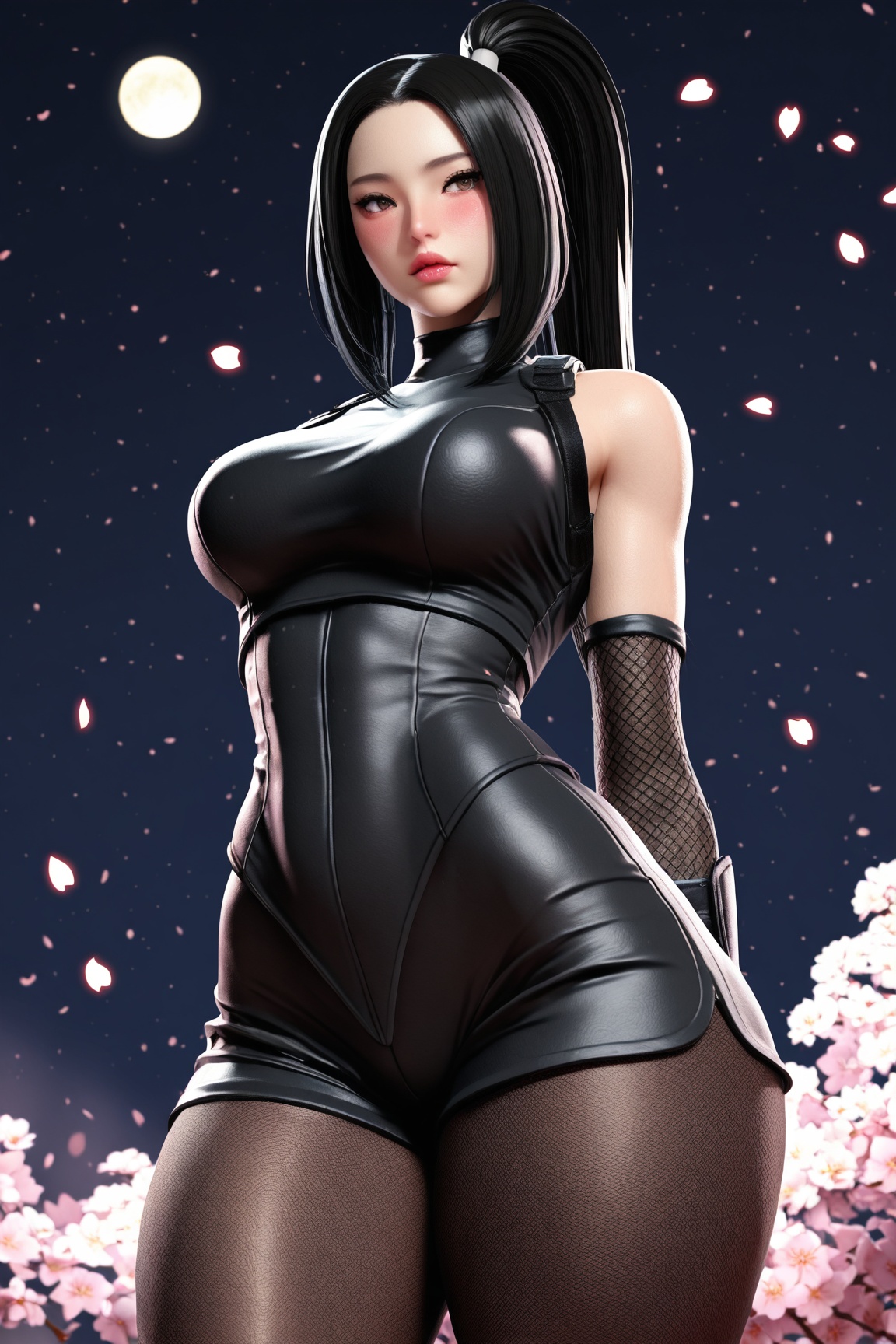 Ninja girl,  blush,  long ponytail on Tensor.Art