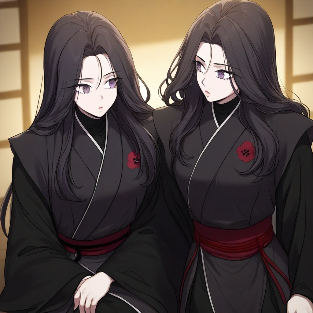 long hair,  black hair,  purple eyes on Tensor.Art