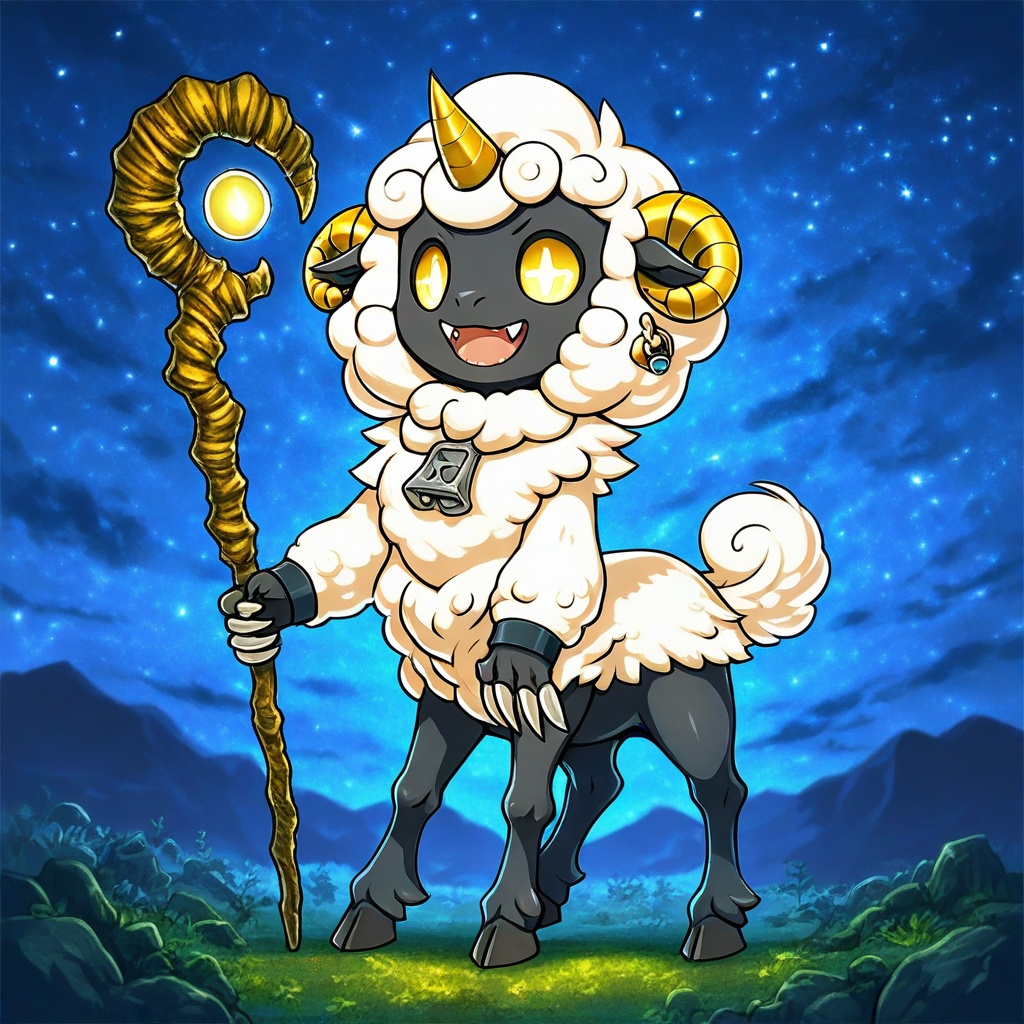staff,  fangs,  standing on Tensor.Art