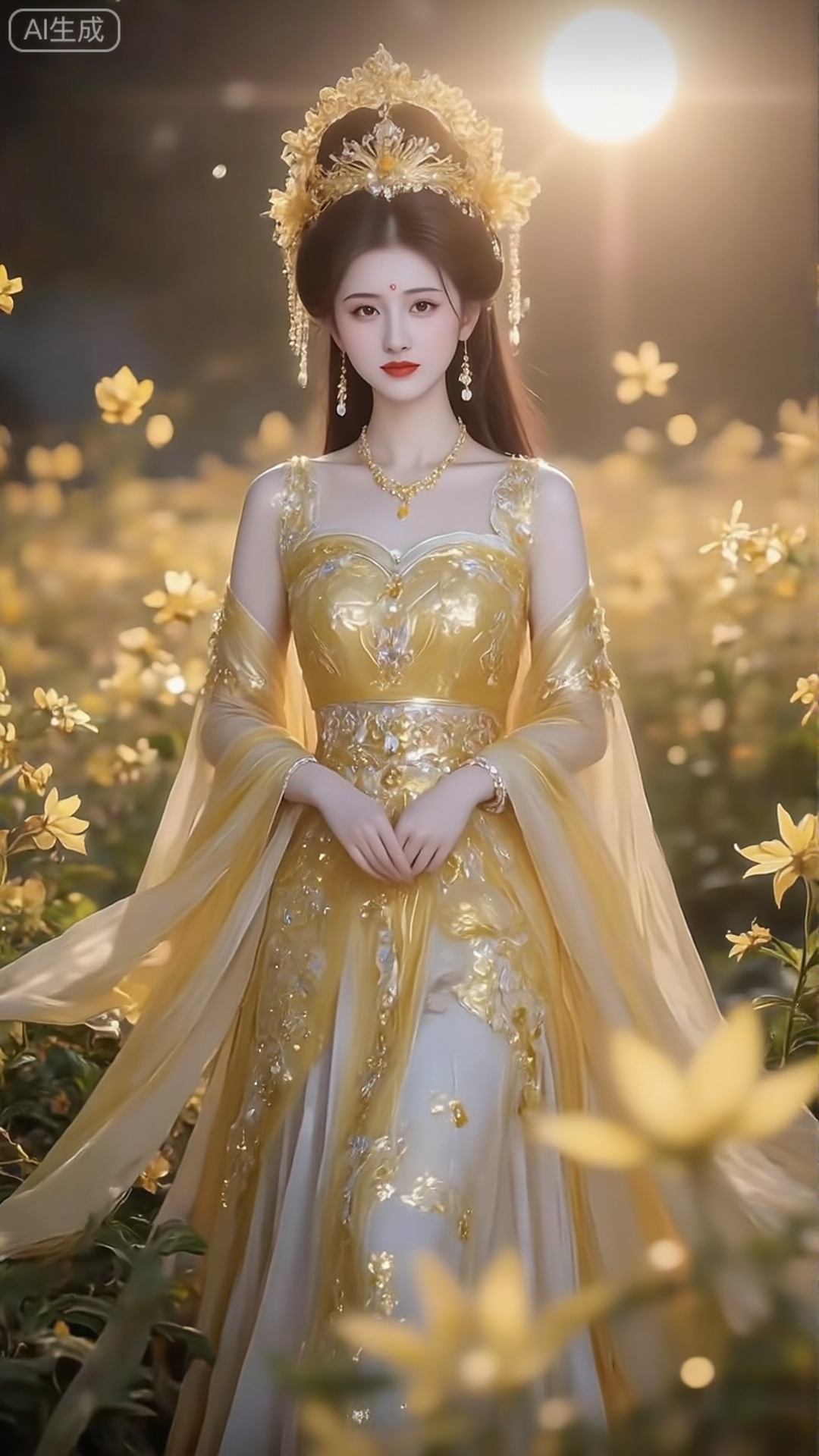 Amidst the festive colors, wear traditional New Year clothes and take a leisurely stroll in the garden full of flowers and greenery. Surrounded by bright flowers and green leaves, the air is filled with festive scents. The sun casts dappled light and shadow through the leaves, creating a warm and peaceful atmosphere. Each step leads through carefully laid out paths lined with a variety of flowers. There was soft music in the background, adding a bit of romance. The whole scene is filled with joy and blessings, making people feel the strong New Year atmosphere. panorama, whole body