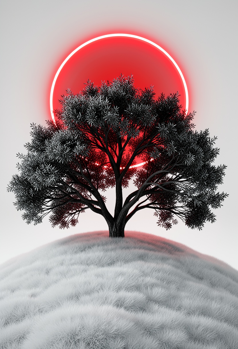Abstract,  white fleecy hill,  sprawling black and white tree on Tensor.Art