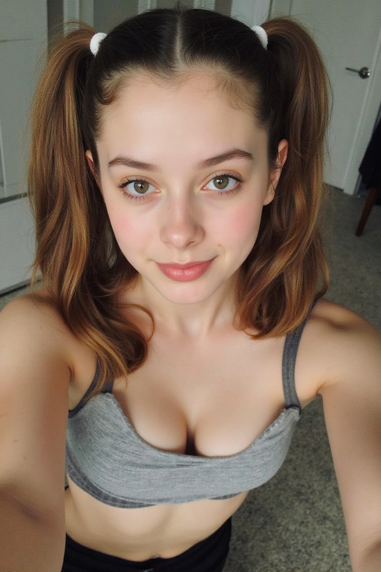 POV High-angle view a beautiful young woman,  medium breast,  crop top on Tensor.Art