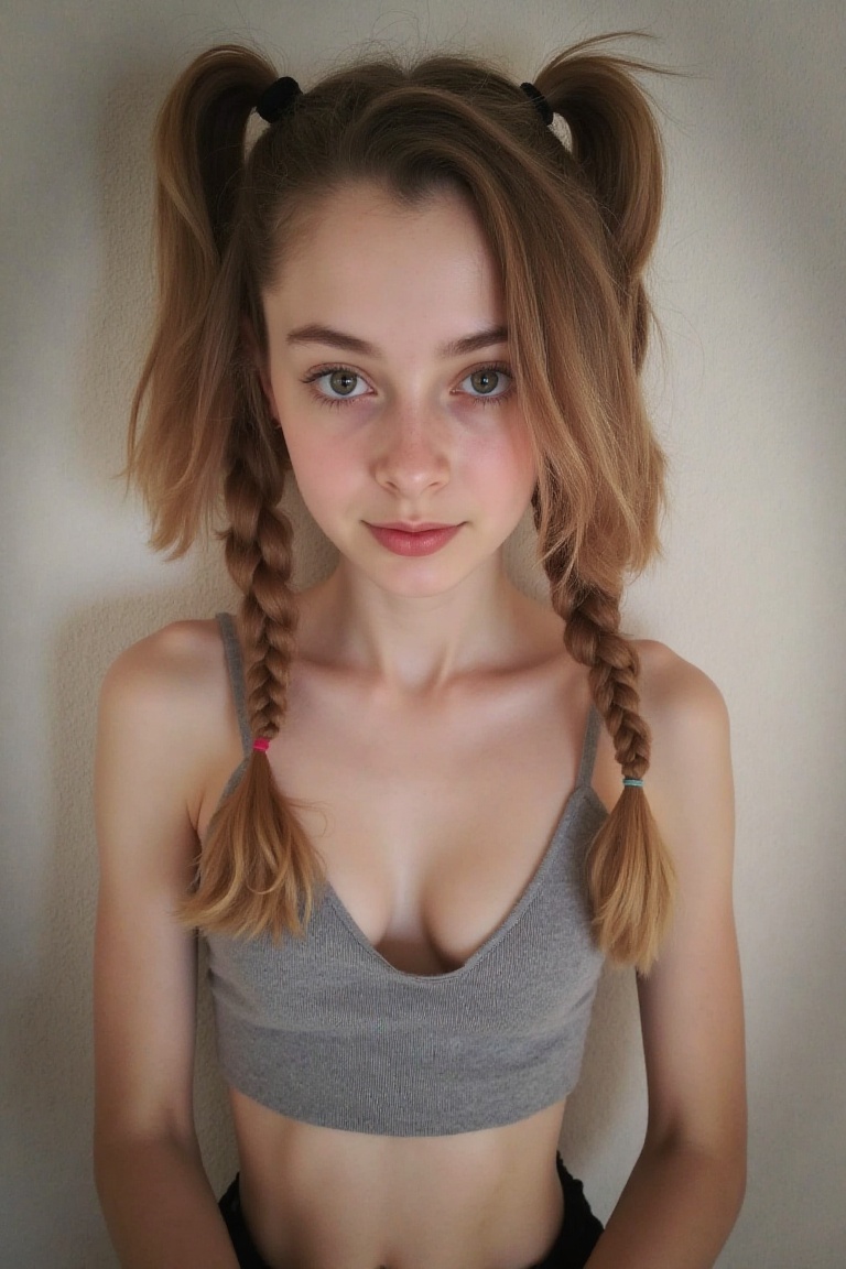 POV High-angle view a beautiful young woman,  medium breast,  crop top on Tensor.Art