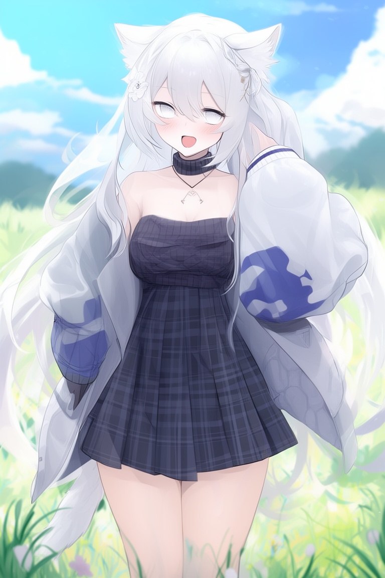 anime,  white eyes,  cat girl on Tensor.Art