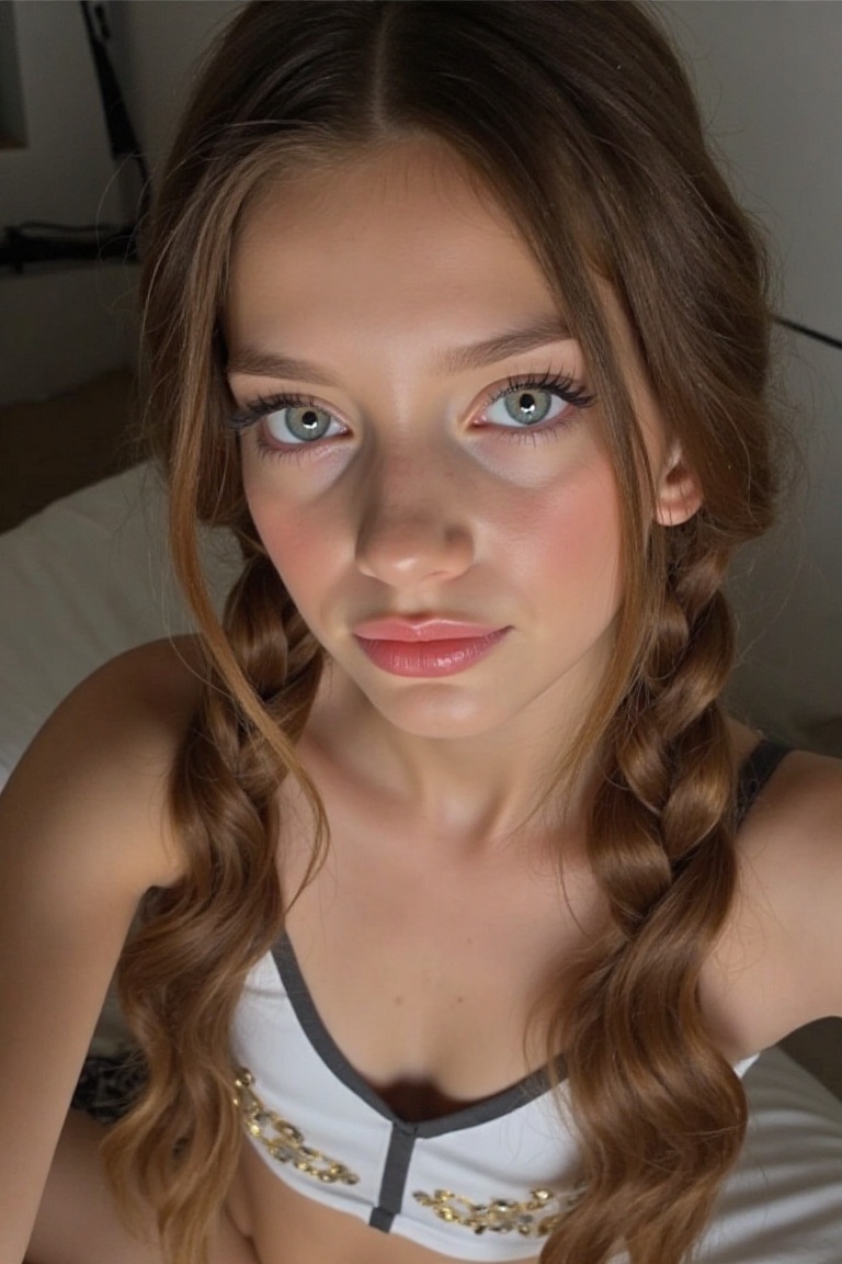 POV High-angle view a beautiful young woman,  medium breast,  crop top on Tensor.Art