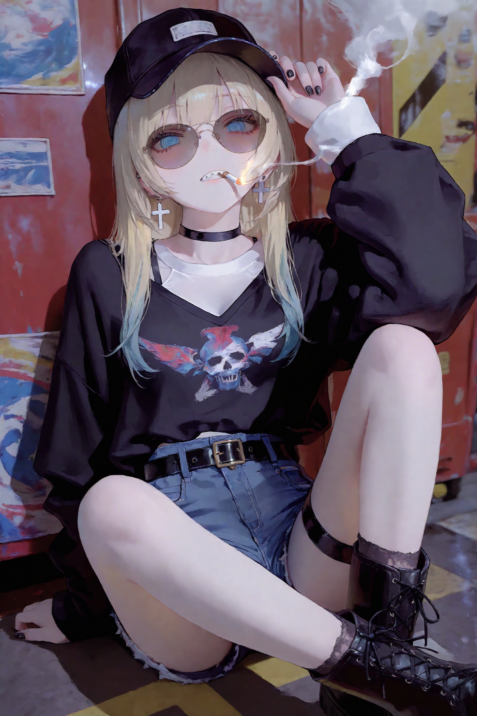 1girl,  solo,  cigarette on Tensor.Art