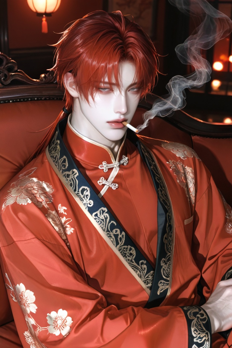 man,  solo,  black red hair on Tensor.Art