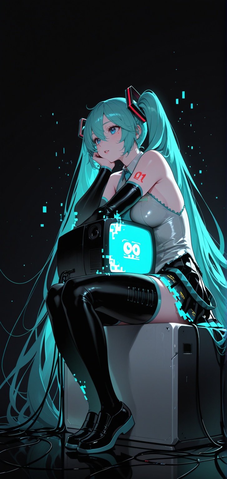 1girl,  hatsune miku,  sitting on Tensor.Art