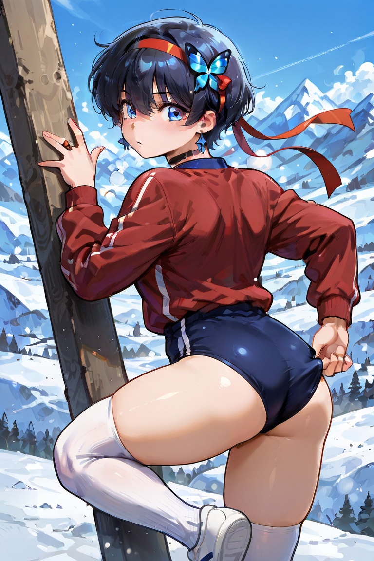 //Background (Climbing girl: 1.4) High mountain climbing,  Long climbing socks,  climbing BURUMA and climbing equipment on...