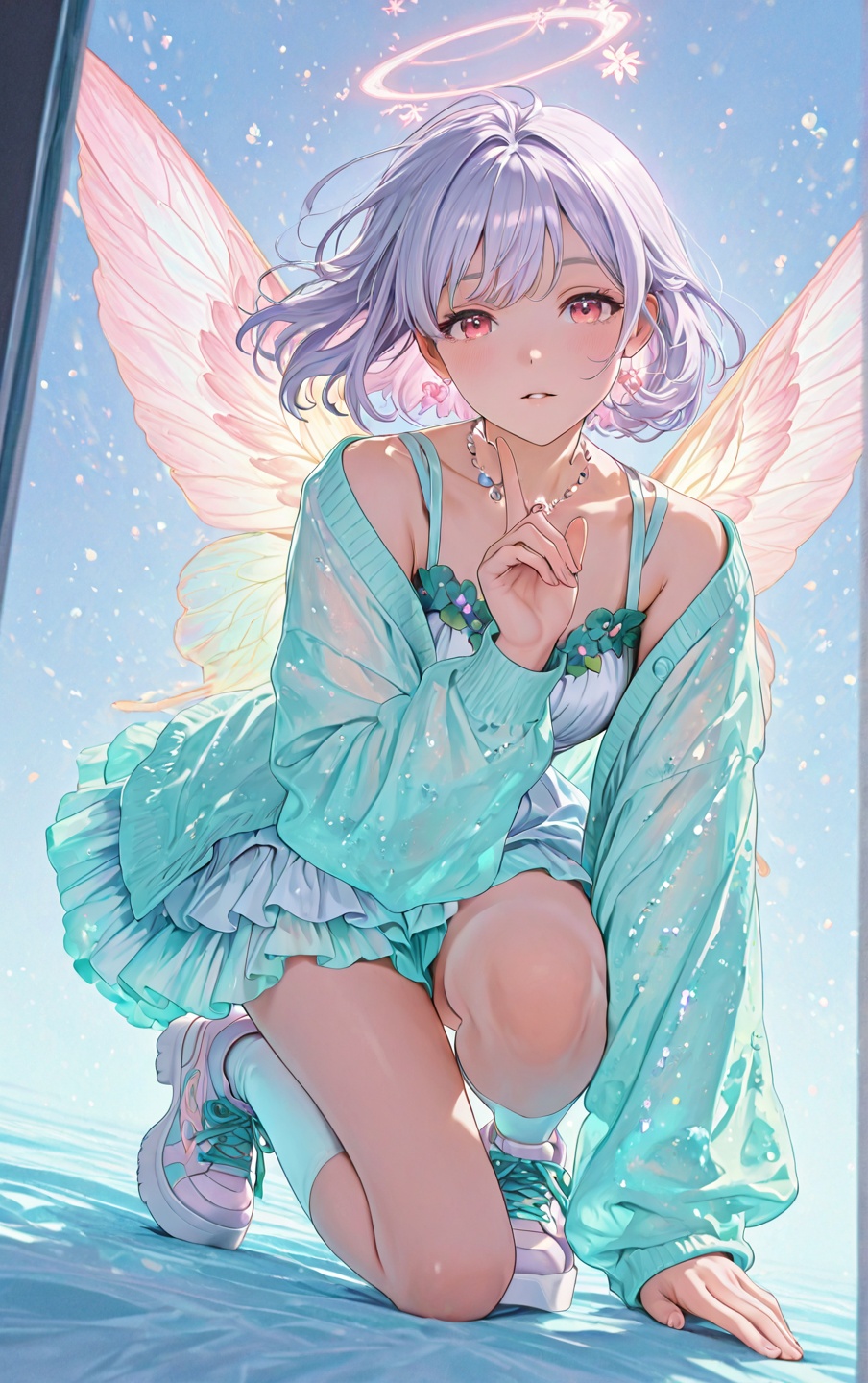 Full-body anime-style girl,  solo,  pale peach to soft lavender gradient on Tensor.Art