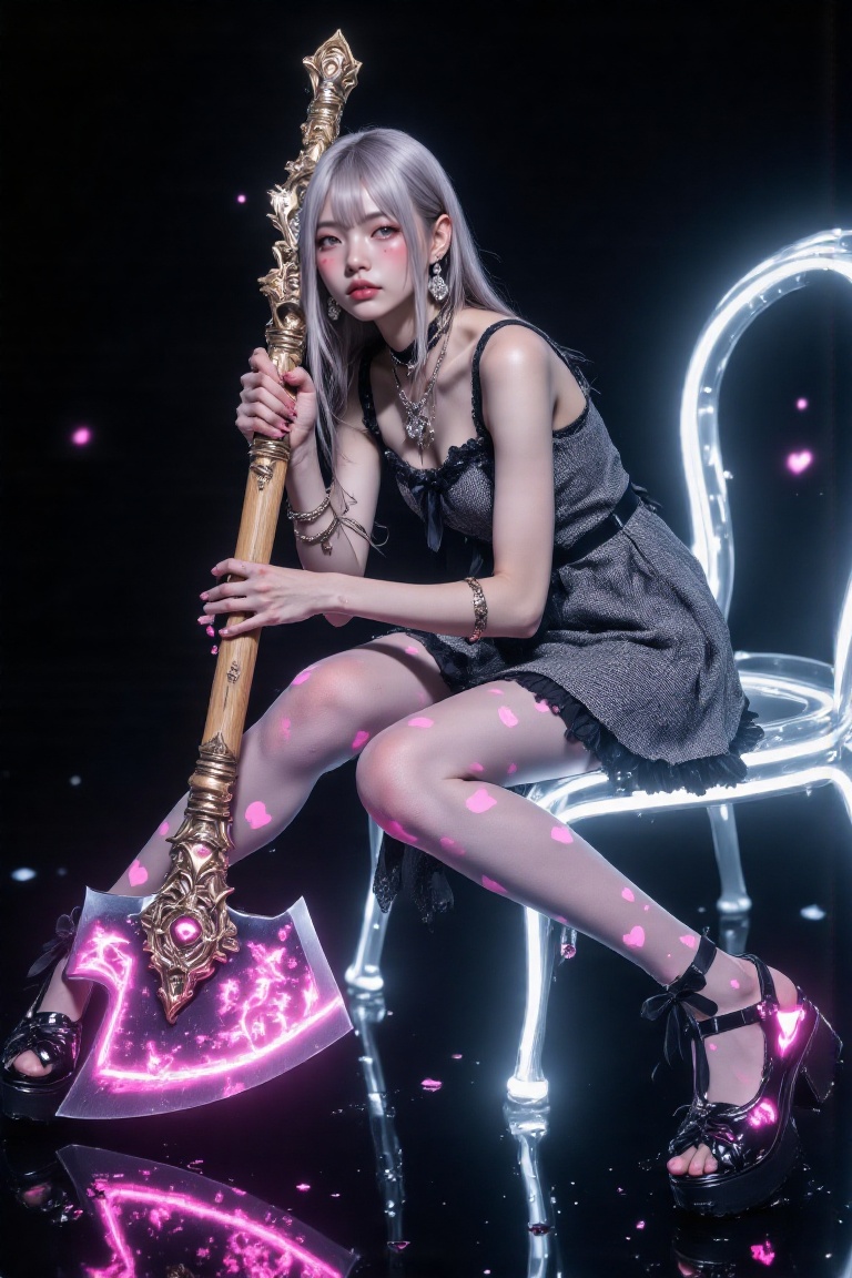 "subject": { "identity": "silver-haired fashionable young woman inspired by modern kawaii fashion model",  "ethnicity": "E...