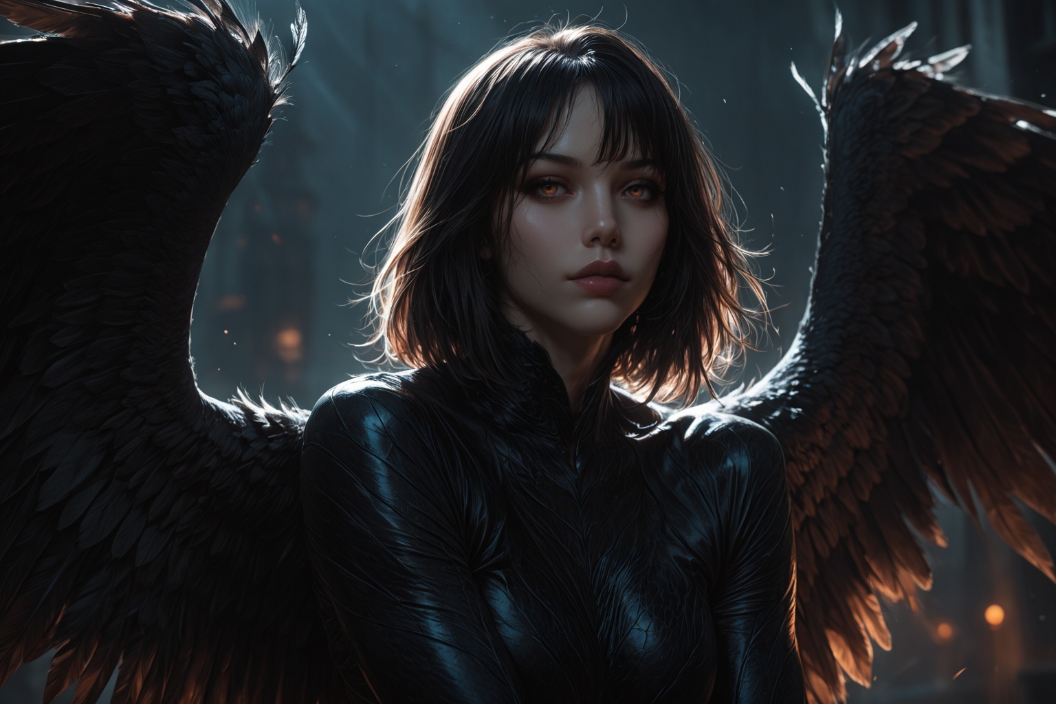 ......... ),  harpy girl,  glossy feathered bodysuit hugging body on Tensor.Art