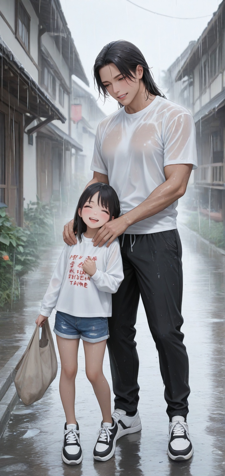 Indonesian,  a 29 year old father with shoulder length hair,  white shirt on Tensor.Art