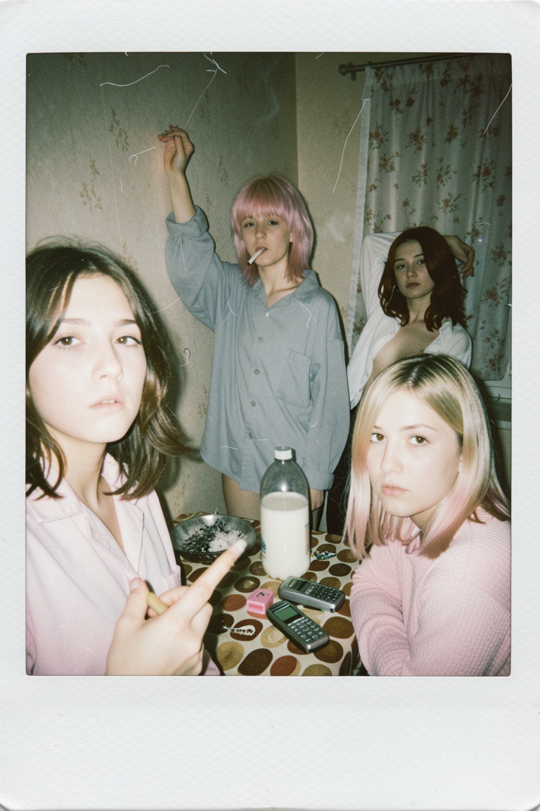 A grimy,  intensely atmospheric,  and authentically aged photograph that feels like a rediscovered relic from a late 1990s...