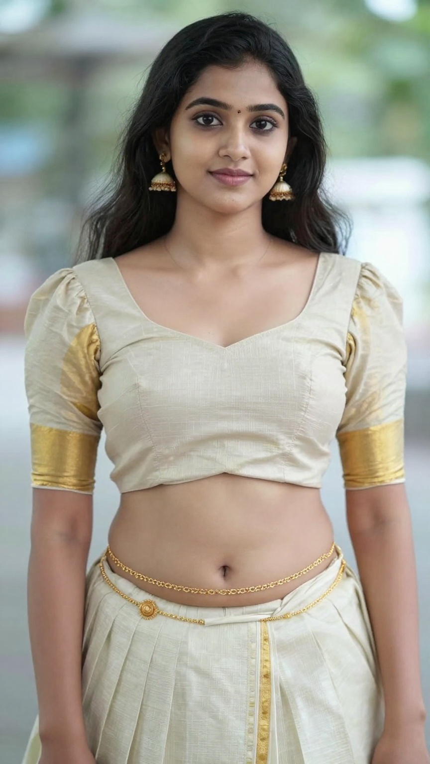 A young woman,  pattu pavadi kerala traditional outfit,  blouse and skirt only on Tensor.Art
