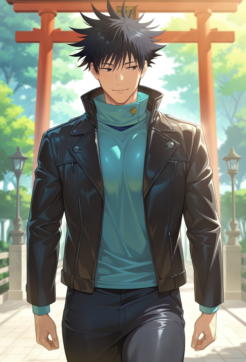 fushiguro megumi,  black hair (spiked hair),  black eyes (looking to the side) on Tensor.Art