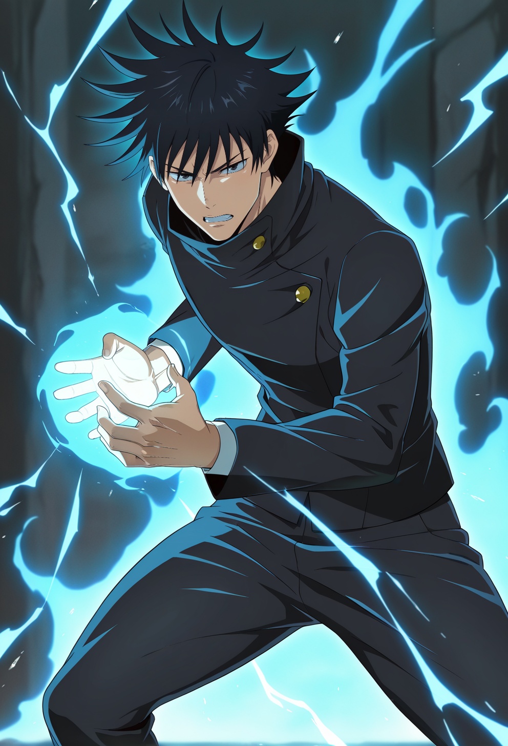 fushiguro megumi,  black hair (spiked hair),  black eyes (looking at viewer on Tensor.Art